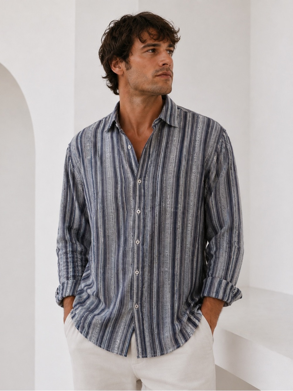 Robert Graham L Multicolor vertical Stripe Artistic Shirt 100% cotton great cond